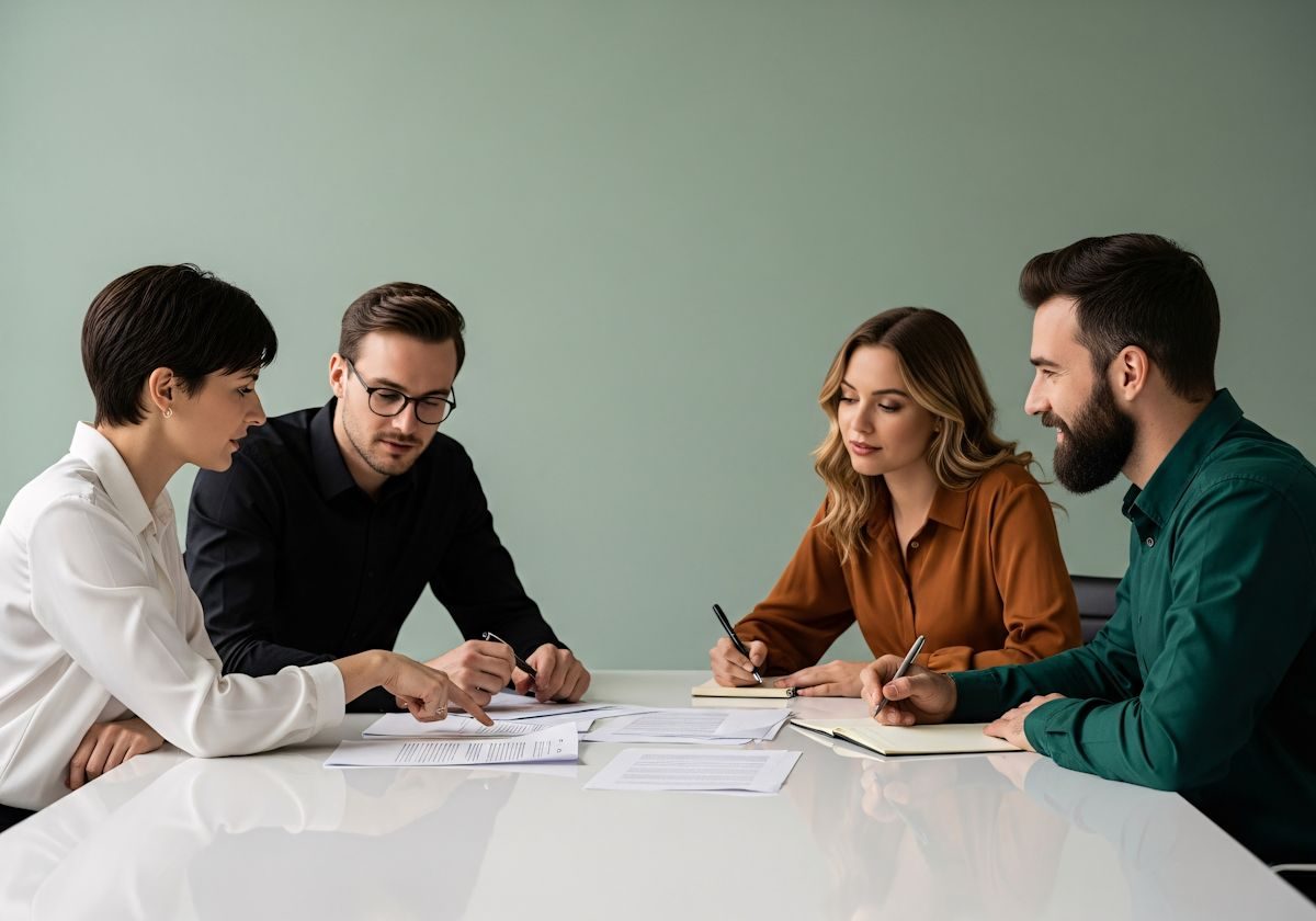 Dos personas trabajando juntas y tomando notas